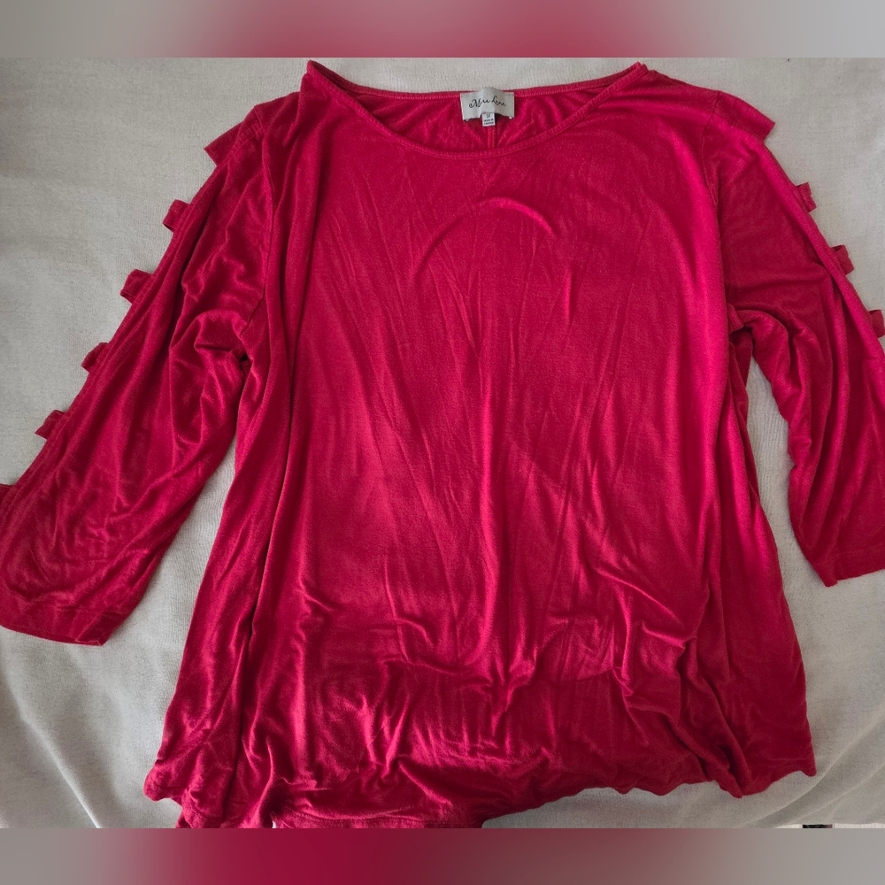 Women Cut Out Hollow Out Lacerated Long Sleeve Blouse Vibrant Red‎ Flowy Size 5X